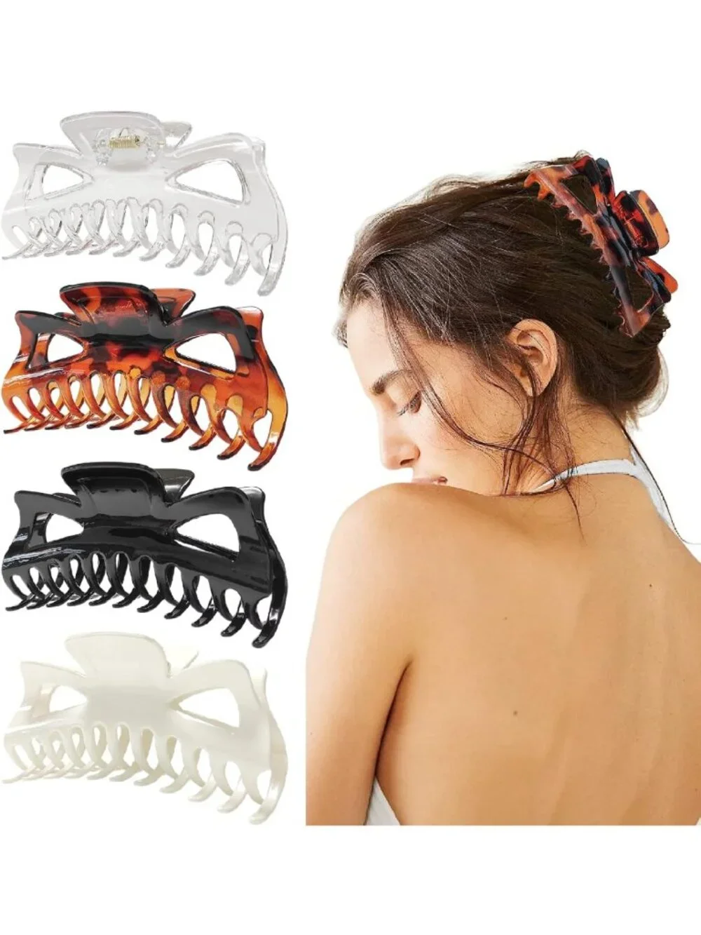 Large 5.5” Hair Claw Clips for Thick Hair - 4 Pack, Strong Hold, Shiny Finish